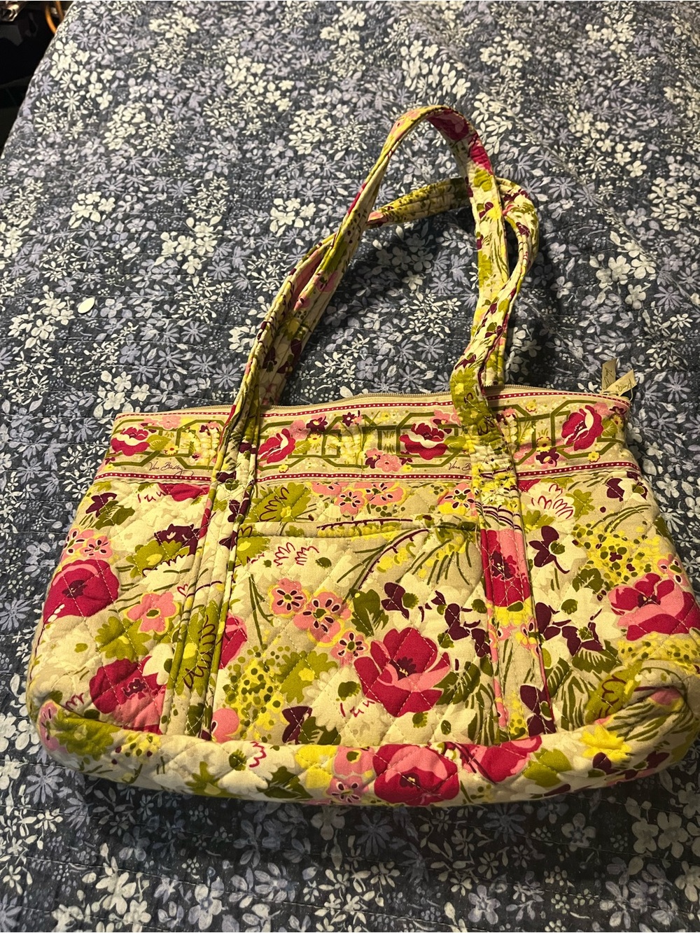 Vera Bradley Floral Roses Quilted Floral Tote Bag - Pink & Green